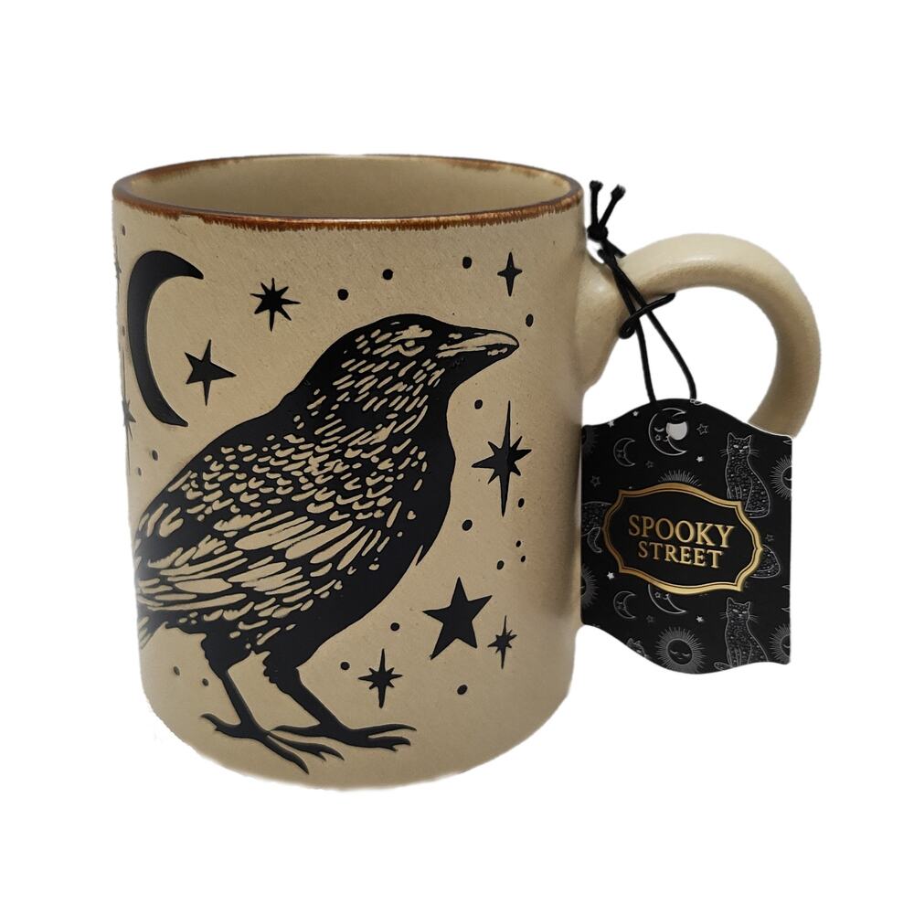 Spooky Street Celestial Raven Mug 14oz Crow Crescent Moon Stars Gothic Drinkware